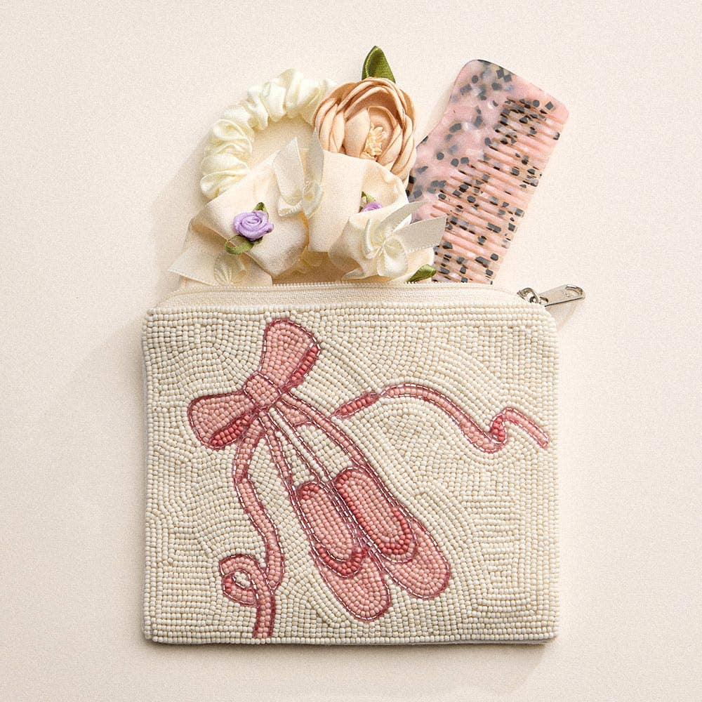 Ballet Slipper Bow Seed Beaded Mini Pouch Bag - Lulu Bella Boutique