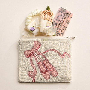 Ballet Slipper Bow Seed Beaded Mini Pouch Bag - Lulu Bella Boutique