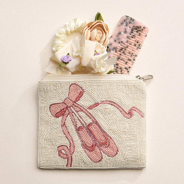 Ballet Slipper Bow Seed Beaded Mini Pouch Bag - Lulu Bella Boutique