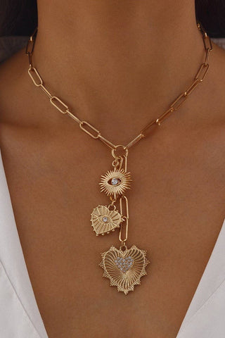 CHARMS-EVIL EYE SUN HEART CHARM NECKLACE | 80N1185: Gold