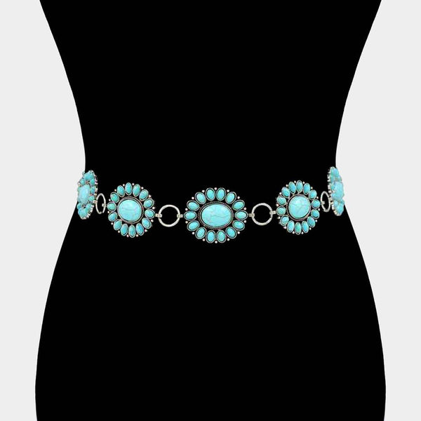 Boho Vintage Western Turquoise Stone Concho Chain Belt: Turquoise - Lulu Bella Boutique