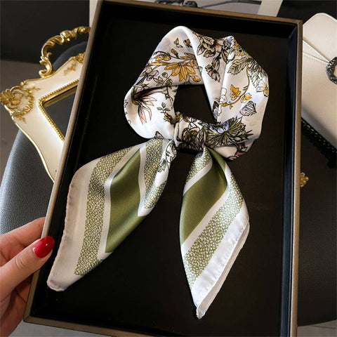 BUTTERFLY AND FLORAL NEW STYLE SMALL SQUARE SCARF_CWASC1428: Green / (OS) 3 - Lulu Bella Boutique