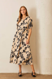 FLORAL PRINT BUTTON FRONT TIERED MAXI DRESS: CREAM MULTI / XL