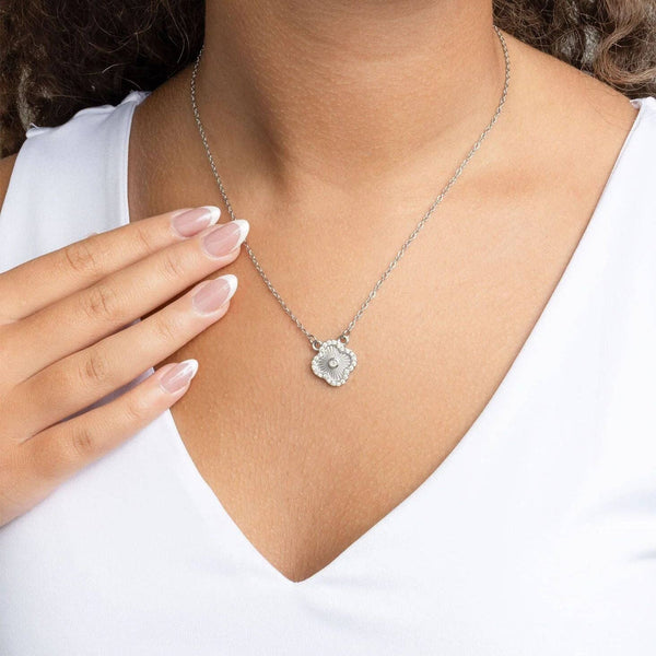 18K Gold Stainless Steel Floral Motif Necklace with Stone: Gold - Lulu Bella Boutique