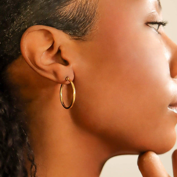 18K Gold PVD Stainless Steel Round Tube Hoop Earrings: Gold / 35mm