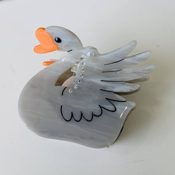 FASHIONABLE WHITE SWAN ACETIC ACID HAIR CLIP_CWAHA0549: Black / (OS) 2 - Lulu Bella Boutique