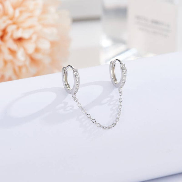 E128 double hoop chain earring, link earring, dangle earring: Silver-single