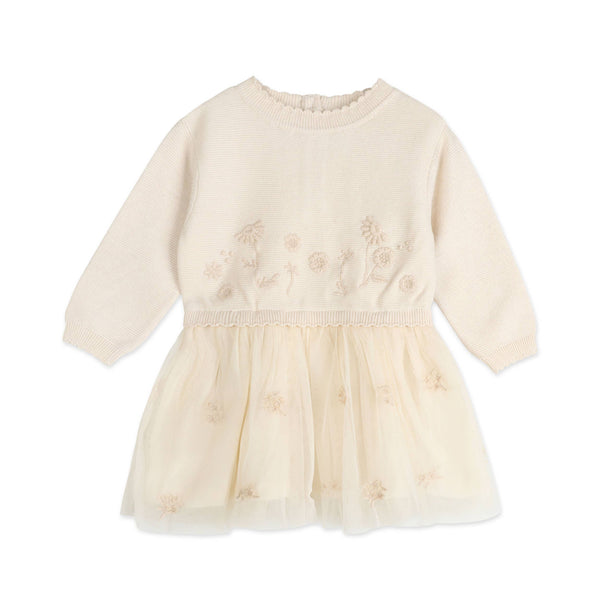 Clara Floral Knit Baby Tutu Dress (Organic Cotton): Ecru
