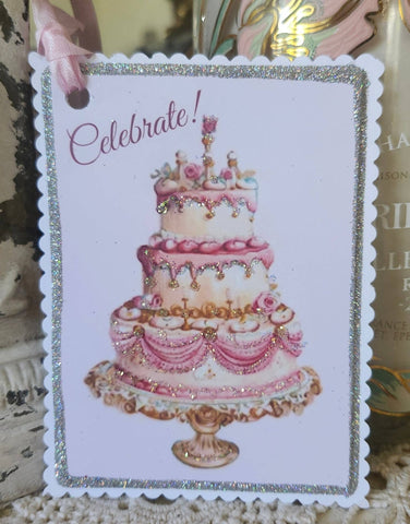 Gift Tag Ornate Cake Celebrate! Glitter - Lulu Bella Boutique
