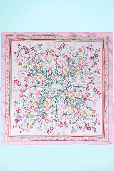 Floral Flower Silk Finish Bandana Scarf: PINK