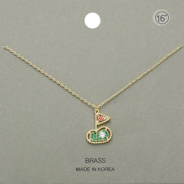Stone Paved Gold Hole in One Pendant Necklace - Lulu Bella Boutique