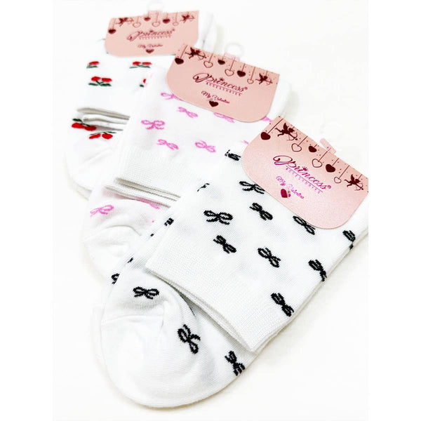 Bow and Cherry Print Everyday Socks: MIX COLOR / ONE(12)