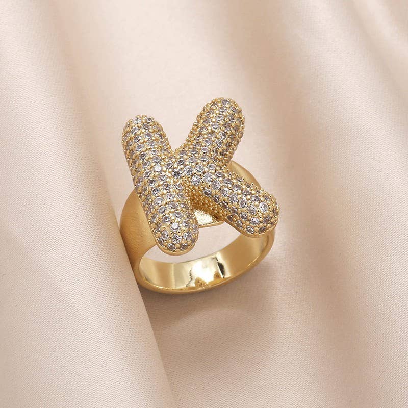 INITIAL MONOGRAM PAVE RHINESTONE BUBBLE RING | 40R101: K