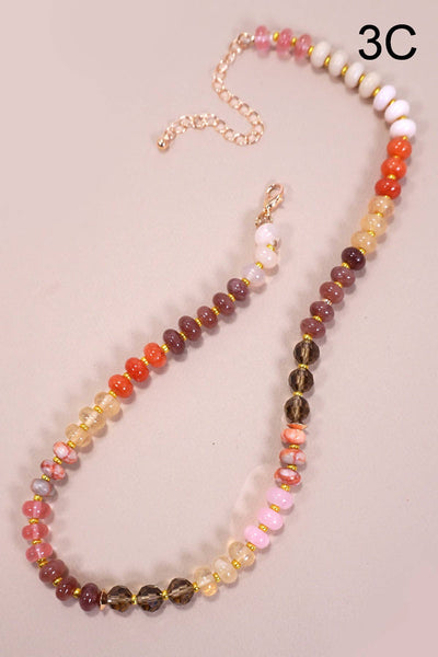 NATURAL AGATE GLASS SEMI PRECIOUS BEAD NECKLACE | 80N896: 3A - Lulu Bella Boutique