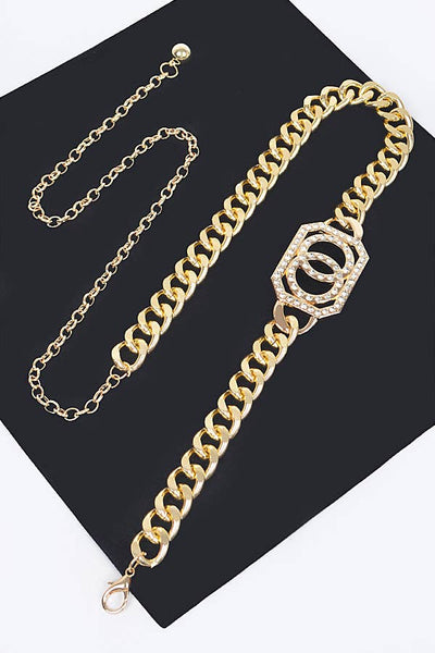 Rhinestone OO Twisted Chain Belt: GOLD