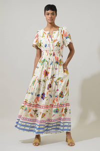 Miraflor Rony Smocked Maxi Dress: IvoryMulti / S - Lulu Bella Boutique