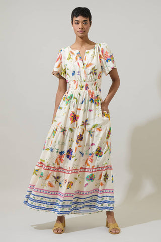 Miraflor Rony Smocked Maxi Dress: IvoryMulti / S - Lulu Bella Boutique