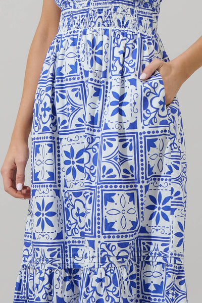 Arbor Floral Belraj Poplin Maxi Dress: WHT-BLUES-COMBO / XS - Lulu Bella Boutique