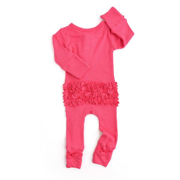 Raspberry Ruffle Zip Bamboo Waffle Baby Clothing : 3-6m