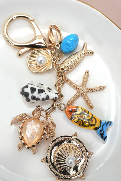 BAG CHARM-OCEAN PORCELAIN FISH SEA SHELL STARFISH | 80K063: Gold - Lulu Bella Boutique