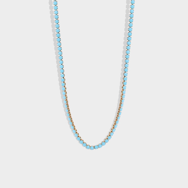 18k Gold Turquoise Rhinestone Tennis Chain Necklace: 16"+2" / 3mm - Lulu Bella Boutique