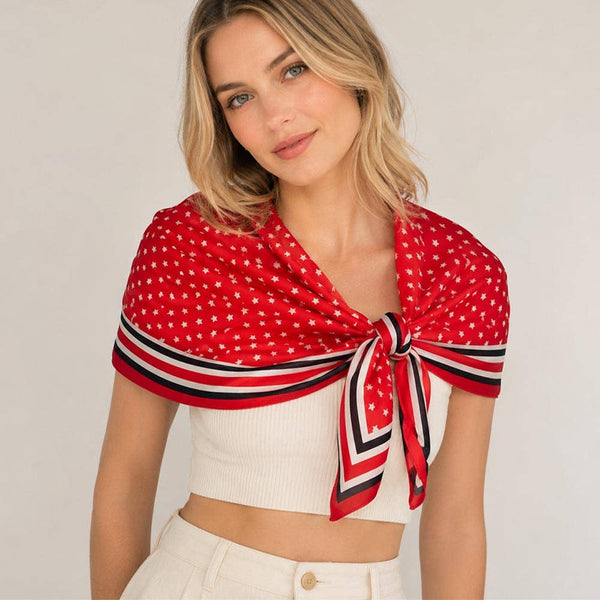 Classic Patriotic Star Pattern Print Square Scarf: Red