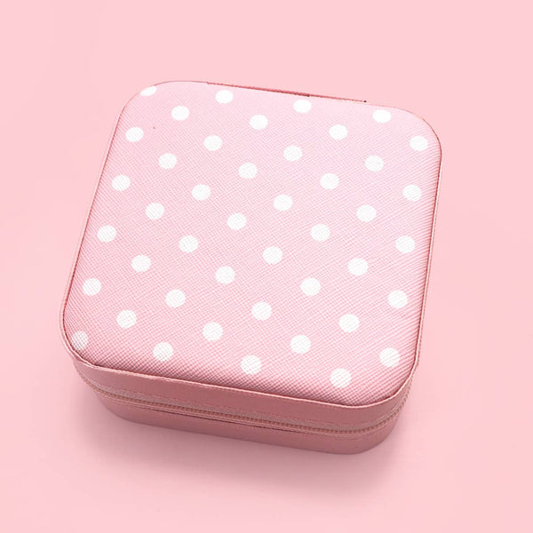 JEWELRY ORGANIZER TRAVEL BOX CASE: POLKA DOT PINK