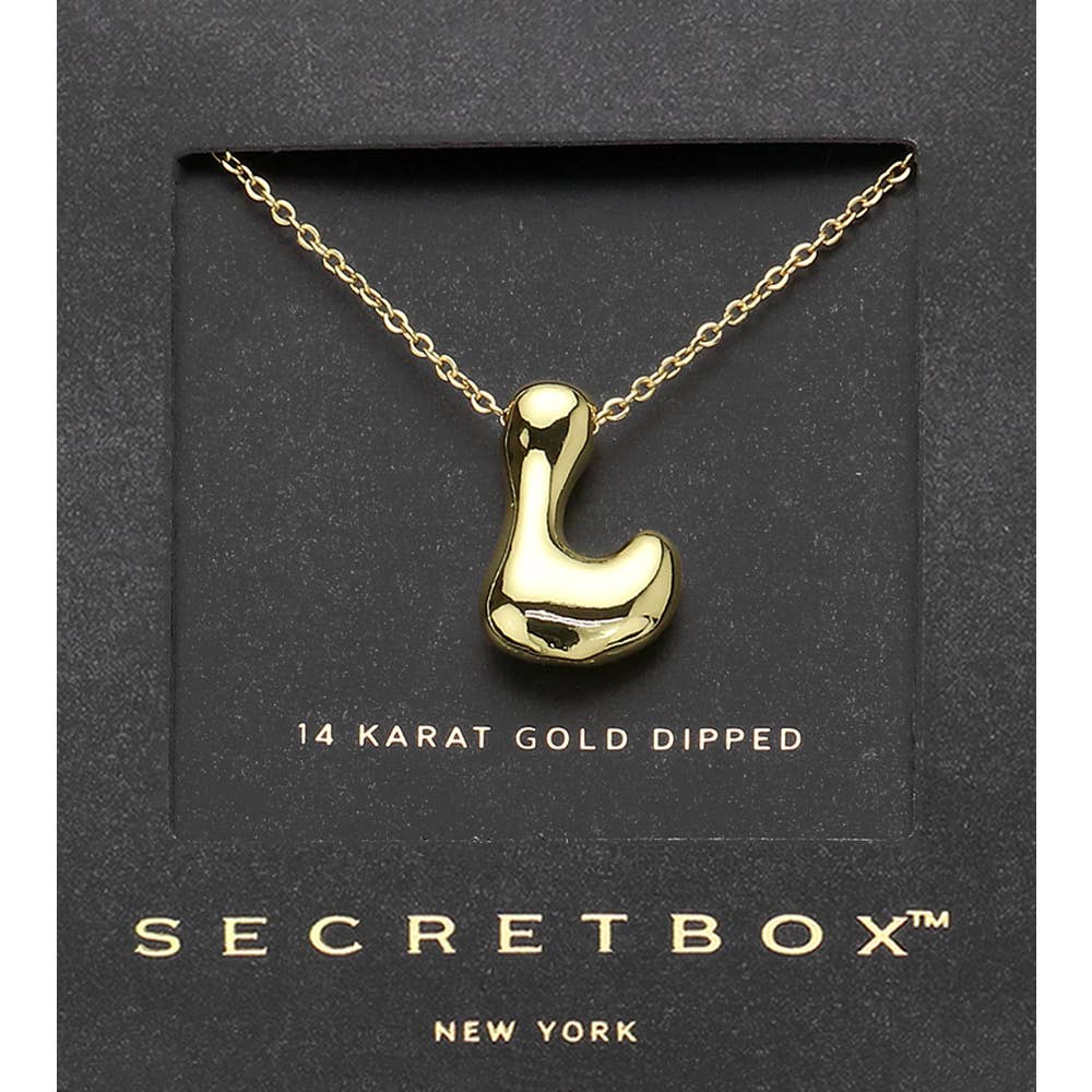 SECRET BOX_ 14K Gold Dipped Bubble Initial Pendant Necklace
: L - Lulu Bella Boutique