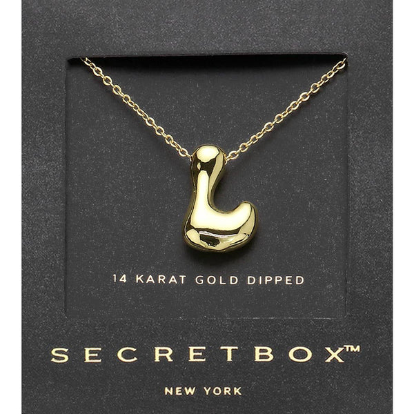 SECRET BOX_ 14K Gold Dipped Bubble Initial Pendant Necklace
: E
