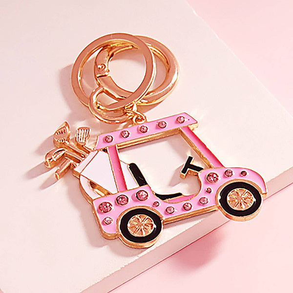 Stone Pointed Enamel Golf Cart Keychain: White - Lulu Bella Boutique