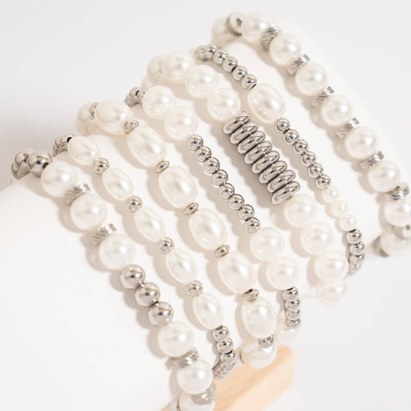 18K Gold PVD 8mm Kiska Glass Pearl Stretch Bracelet: Gold