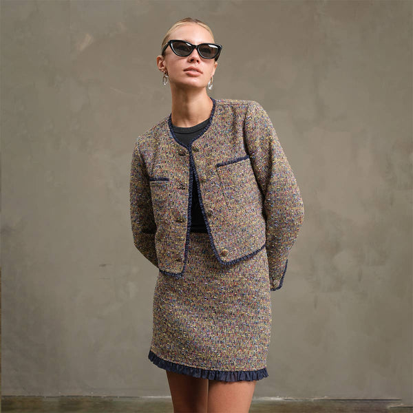 Tweed Jacket With Organza Trim: MULTI