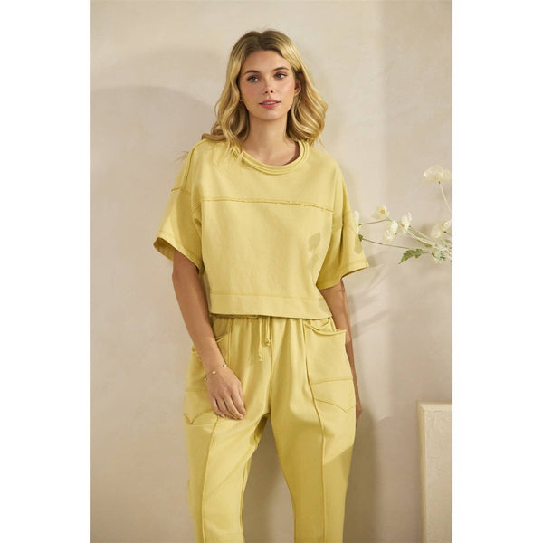 Cropped Lounge Set: Yellow / M - Lulu Bella Boutique