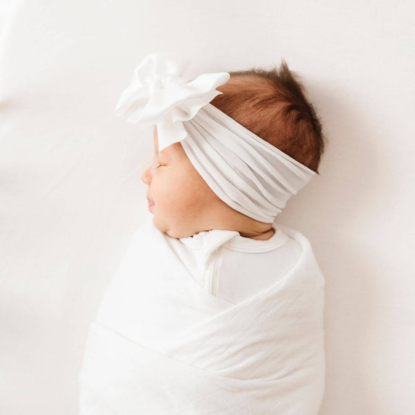 Baby Bling® Satin FAB® soft nylon headband with satin bow: White - Lulu Bella Boutique