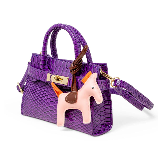 Vivid Crocodile Pony Handbag: Purple