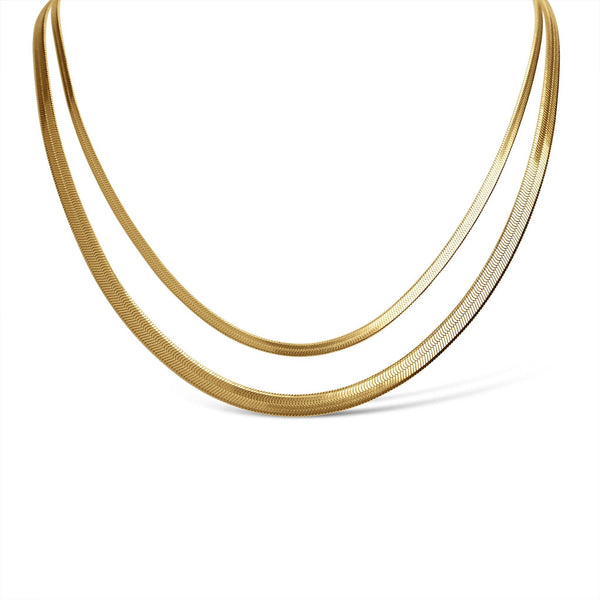 18K Gold Stainless Steel Herringbone Chain Necklace: 18" / 3mm - Lulu Bella Boutique