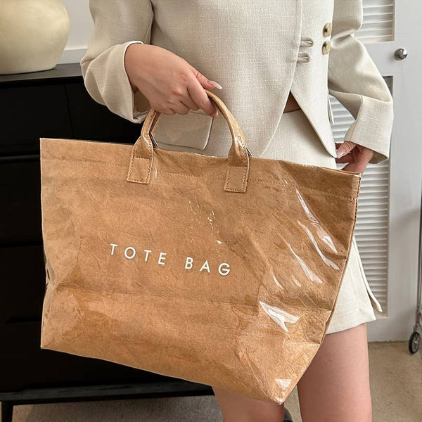 PVC Waterproof Tote Bag Durable Commuter Bag Shopping Tote: Brown