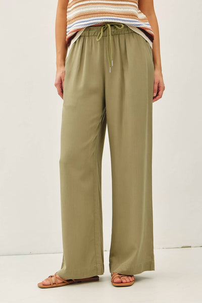 SAND WASHED FLOWY TENCEL WIDE LEG PANTS : SAND / S - Lulu Bella Boutique