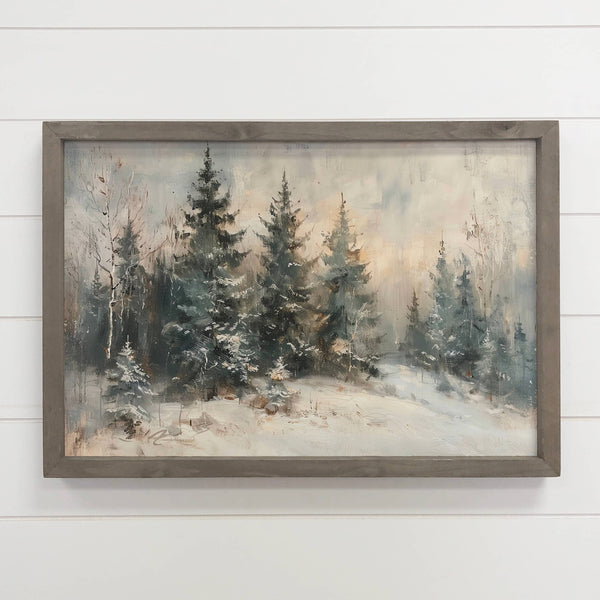 Quiet Snow Pines - Farmhouse Entryway Wall Art: 6x10" Mini Canvas Art with Wood Box Frame
