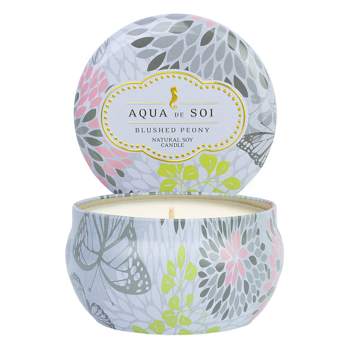 Blushed Peony 9 oz Aqua De Soi Candle Tin