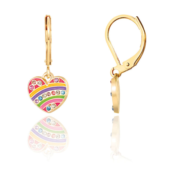 Crystal Rainbow Heart Lever Back Earrings