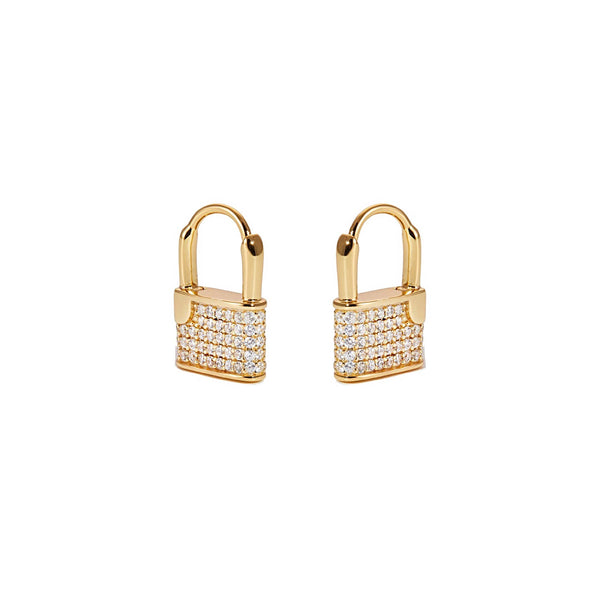 CZ Lock Huggies Earrings