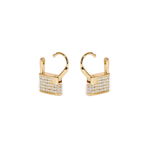 CZ Lock Huggies Earrings
