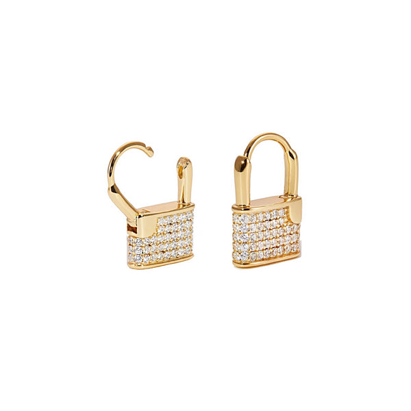 CZ Lock Huggies Earrings
