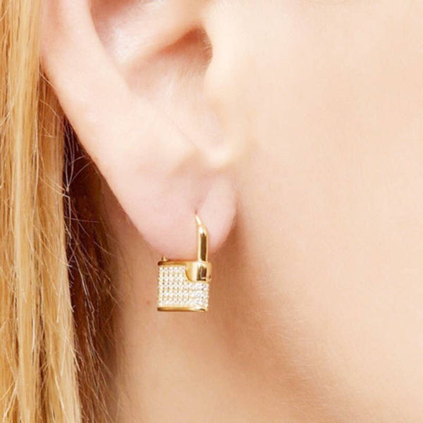 CZ Lock Huggies Earrings