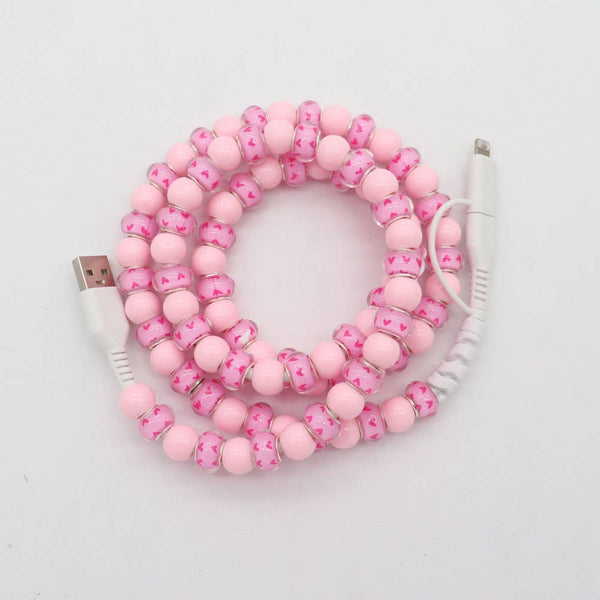 Pink heart & Floral & checker Beaded 2 in 1 Charging Cable - Lulu Bella Boutique