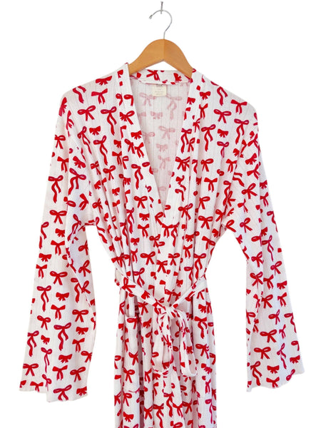 Red Bows / Organic Pointelle Women's Robe: L/XL