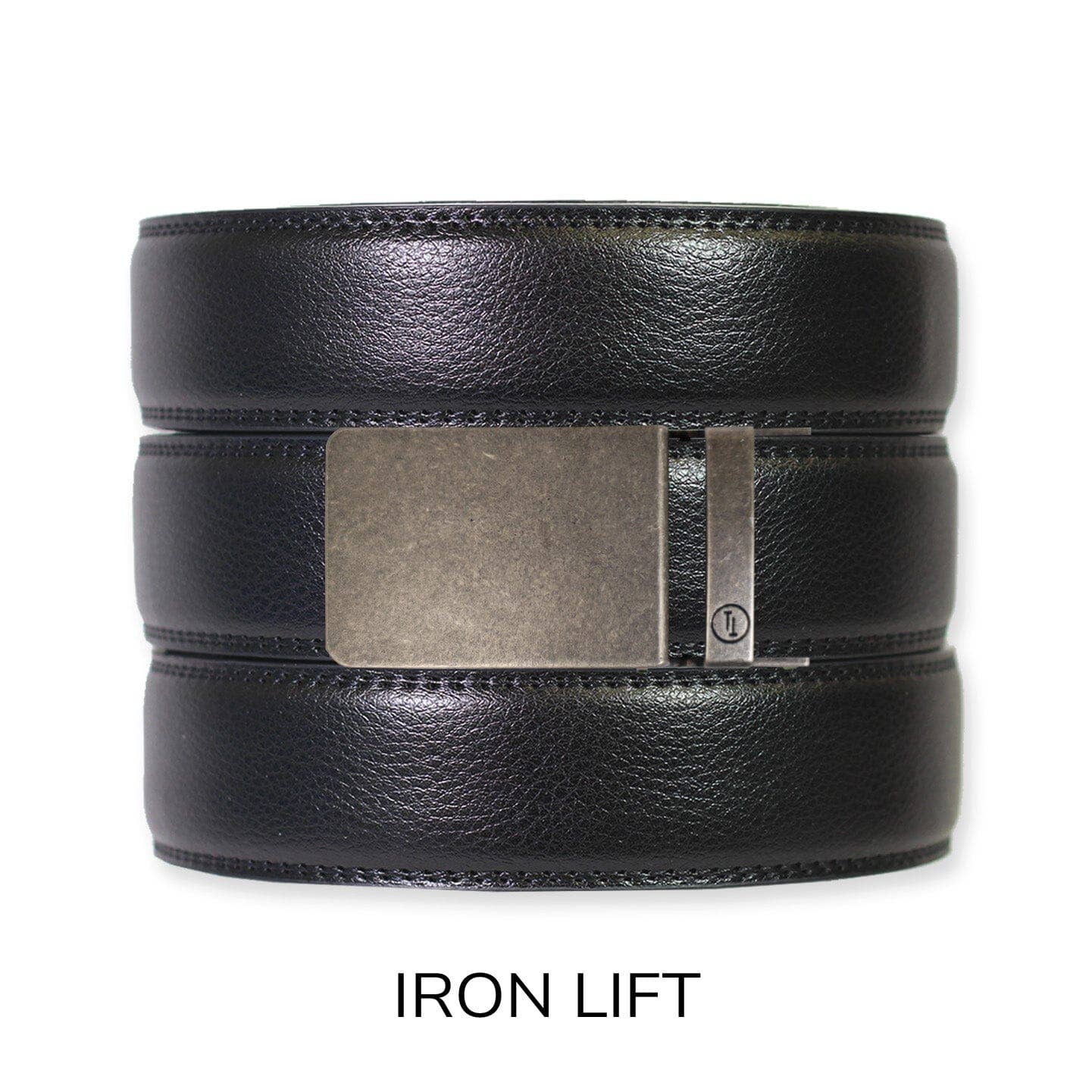 Black Leather Ratchet Belt & Buckle Set: Iron - Lulu Bella Boutique