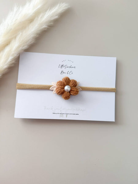 Knit Pearl Flower Hair Clips & Headbands: Cream / Pigtail Set - Lulu Bella Boutique
