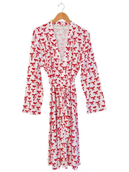 Red Bows / Organic Pointelle Women's Robe: L/XL